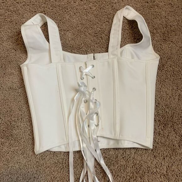 Bustier White Corset Hook Eye Lace Top Small Boning Fashion - Picture 3 of 7